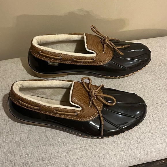 JBU Waterproof Chocolate Brown & Tan Duck Boots, size 9.5 - Picture 2 of 7